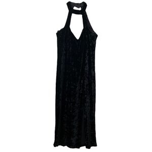 Nadine Vintage Black Crushed Velvet Halter Keyhole Dress Made USA 9/10